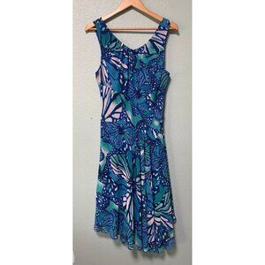 Vintage‎ Evan Picone Women's Y2K Blue Floral Butterfly Dress Size 16